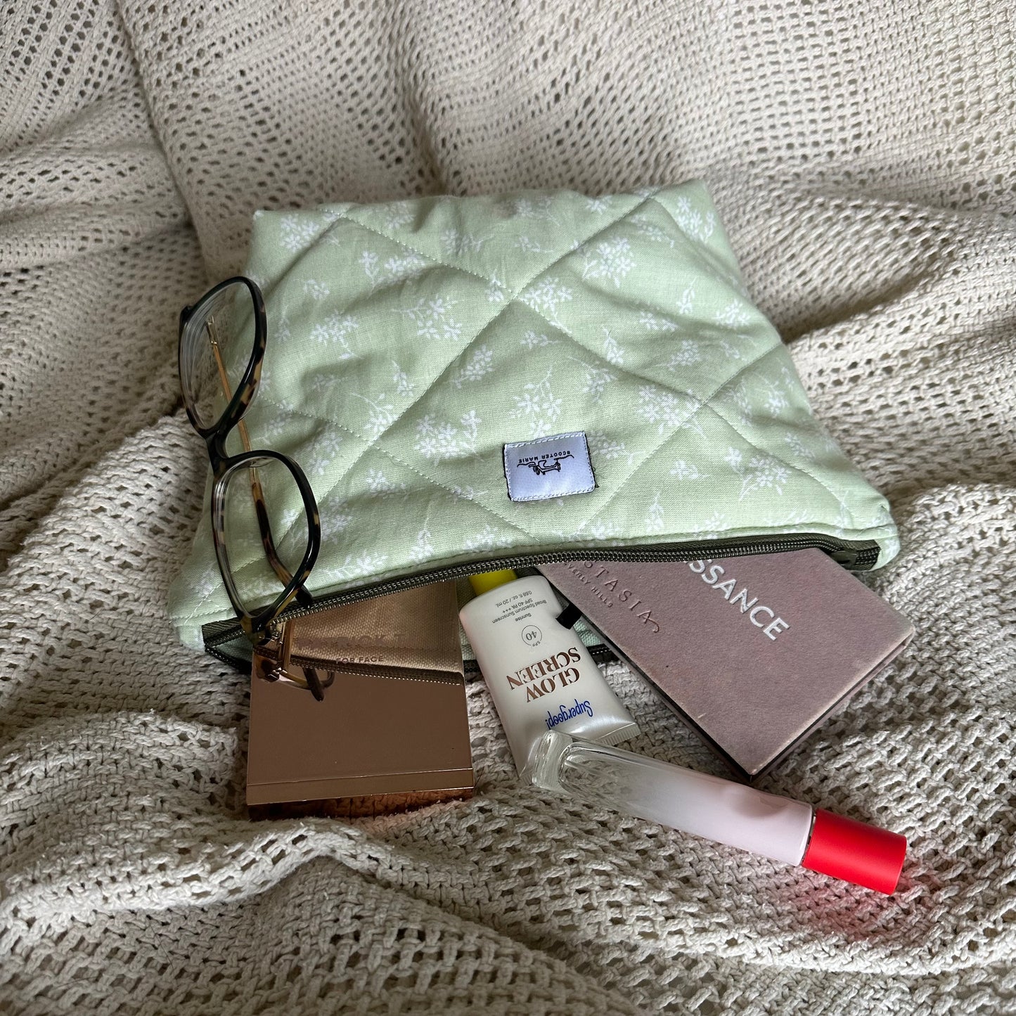 Green Floral Pouch