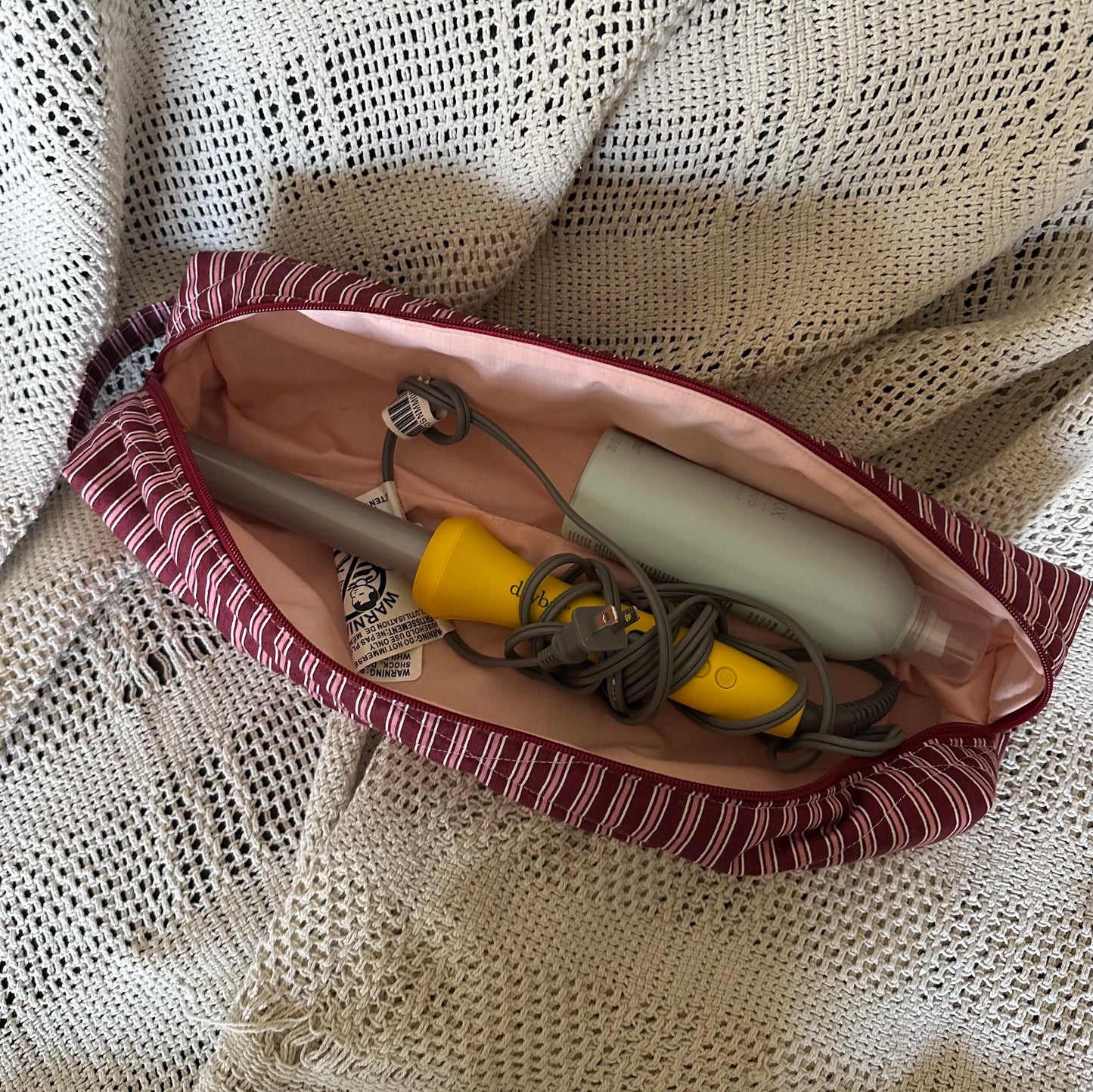 Burgundy Stripes Hair Tools Bag