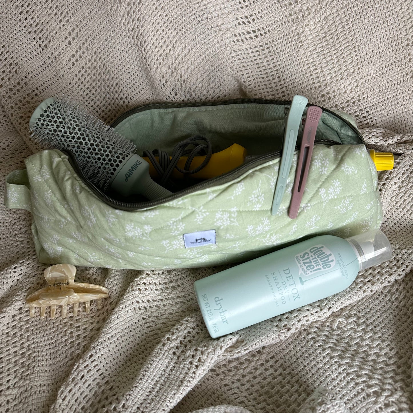 Green Floral Hair Tools Bag